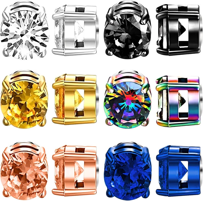 NEWITIN 6 Pairs Stainless Steel Magnetic Stud Earrings for Men Clip on Earring Magnetic Earring Unisex Non Piercing CZ Magnet Studs Diamond Earrings for Women Men - Image 1